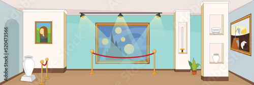 Cute and nice design of Exhibition with furniture and interior objects vector design