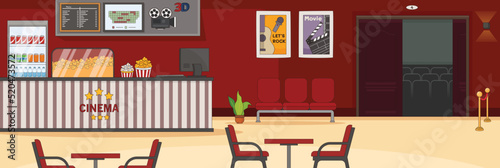 Cute and nice design of cinema with furniture and interior objects vector design