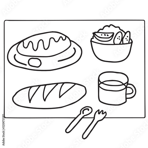 洋食セットの線画イラスト