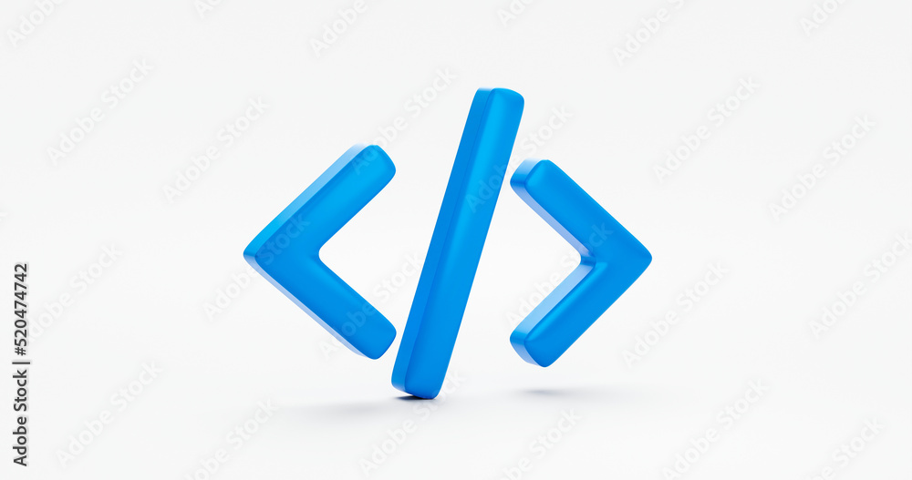 Blue software code 3d icon isolated on white background with website coding technology sign or programming developer ui writing application symbol design and java program script html data development. Blue software code 3d icon isolated on white background with website coding technology sign or programming developer ui writing application symbol design and java program script html data development.