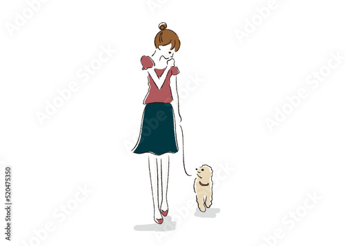 犬と散歩中の女性