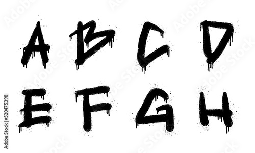 Graffiti spray font alphabet black on white. Sprayed ABC letter drops. isolated on a white background. vector illustration