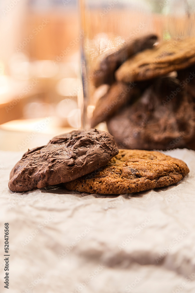 Delicious chocolate and honey cookies and a jar full of cookies. Delicious chocolate and honey cookies and a jar full of cookies.
