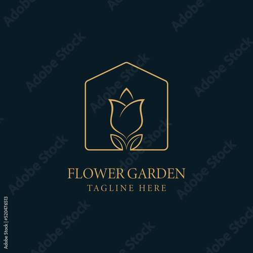 Minimalist flower nature home garden logo design template