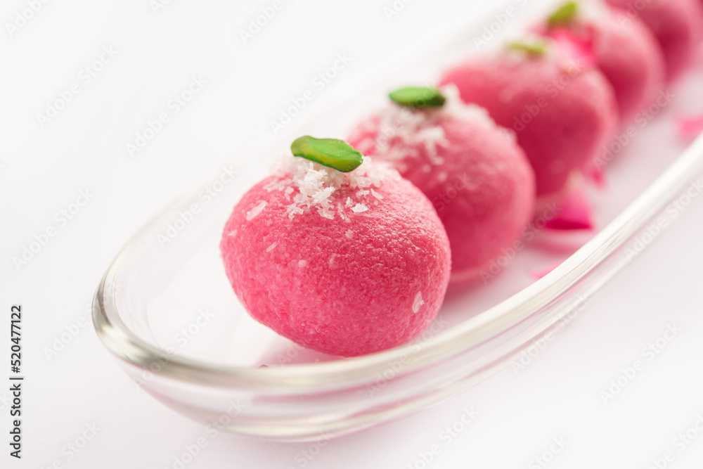 Delicious Pink Chumchum or rose flavour cham cham or Rasgulla or Rasagola, Rosogola, Rosogolla Delicious Pink Chumchum or rose flavour cham cham or Rasgulla or Rasagola, Rosogola, Rosogolla