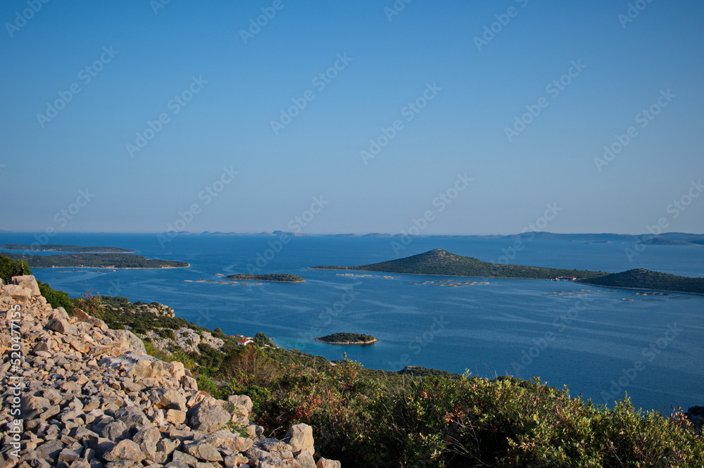 Scenic view of islands in Adriatic sea from the top of the hill