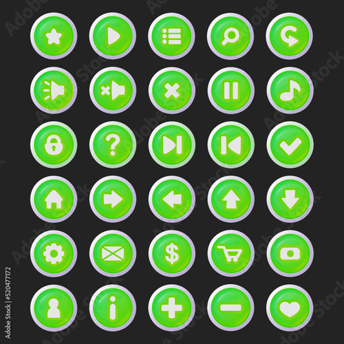 green buttons for games. cartoon style