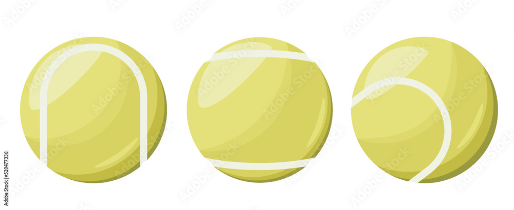 A set of tennis balls on a white background. Cartoon design.
