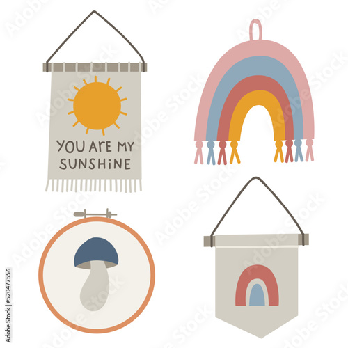 Decor for a children's room in boho style. Vector illustration