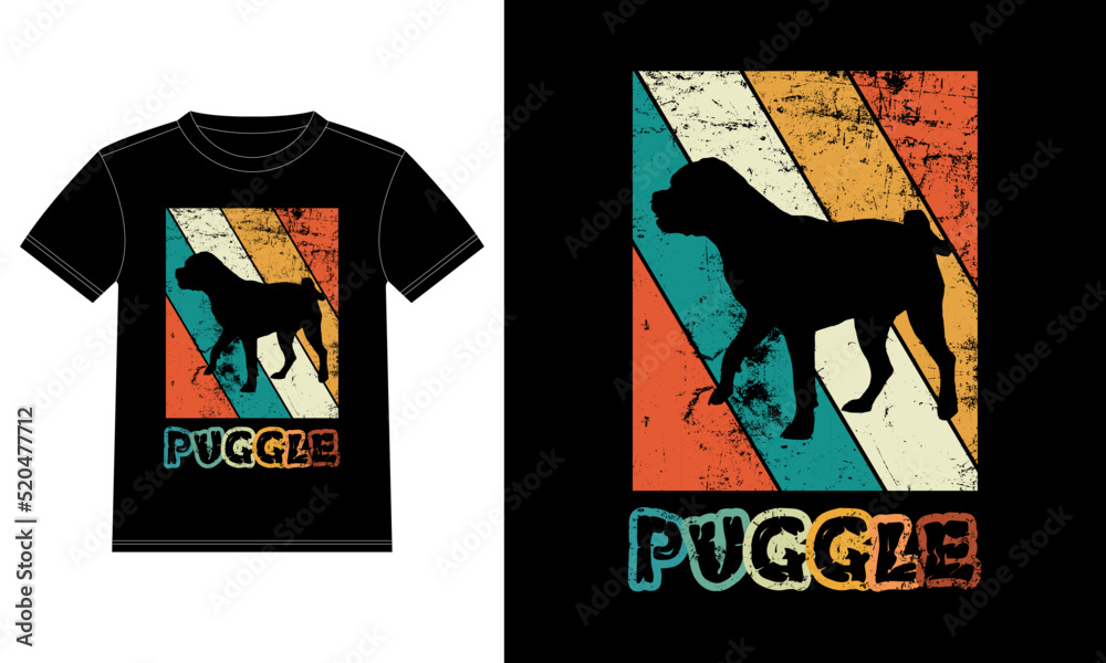 Funny Puggle Vintage Retro Sunset Silhouette Gifts Dog Lover Dog Owner Essential T-Shirt
