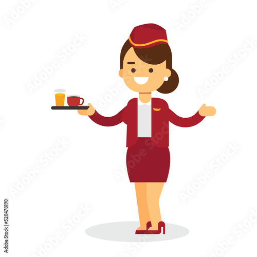 Beautiful air hostess with food tray