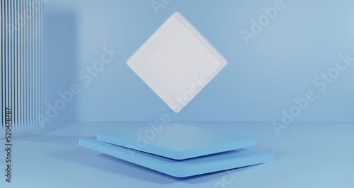 Light blue square abstract background suitable for trade shows, empty podiums, 3D renderings.
