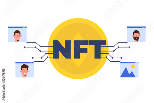 NFT theme concept. Cryptographic art. Non-fungible token. Vector illustration. 