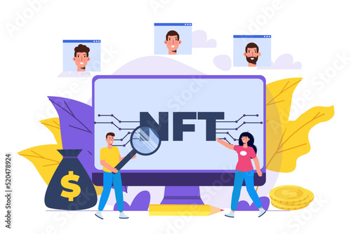 NFT theme concept. Cryptographic art. Non-fungible token. Vector illustration. 