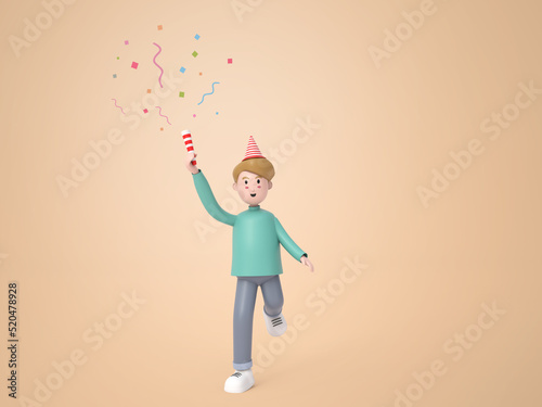 3D character happy teenage male in party rendering © Johnstocker