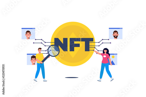 NFT theme concept. Cryptographic art. Non-fungible token. Vector illustration. 