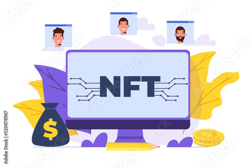 NFT theme concept. Cryptographic art. Non-fungible token. Vector illustration. 