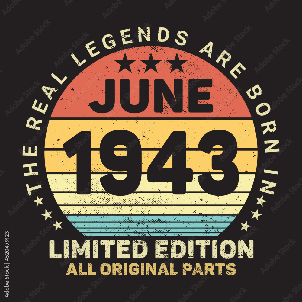 The Real Legends Are Born In June 1943, Birthday gifts for women or men, Vintage birthday shirts for wives or husbands, anniversary T-shirts for sisters or brother The Real Legends Are Born In June 1943, Birthday gifts for women or men, Vintage birthday shirts for wives or husbands, anniversary T-shirts for sisters or brother