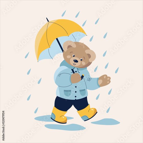 Cute bear with umbrella, animal character