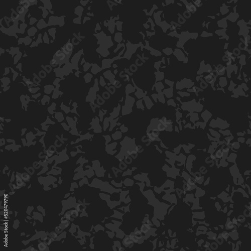Black camouflage grunge pattern, seamless vector background. Classic clothing style masking dark camo, repeat print. Monochrome texture