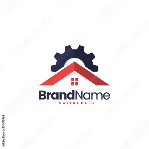 home service logo, roof home logo with cogwheel shape