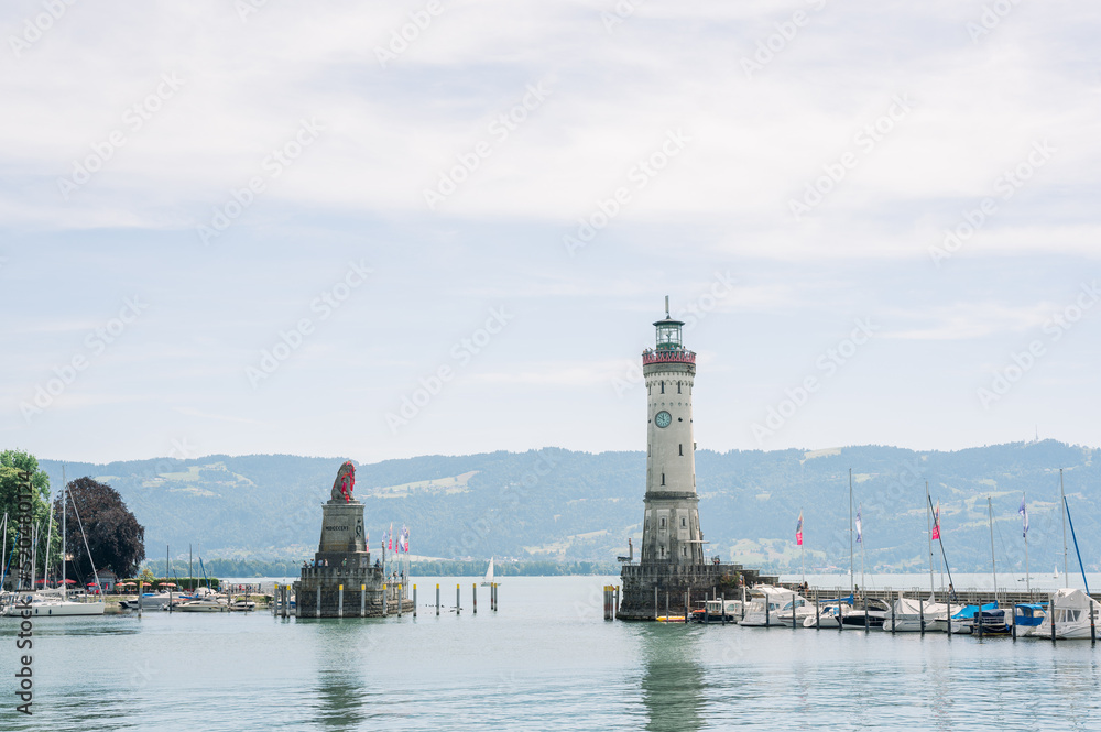 scenic view of harbor of Lindau at Lake Constance Germany Bavaria