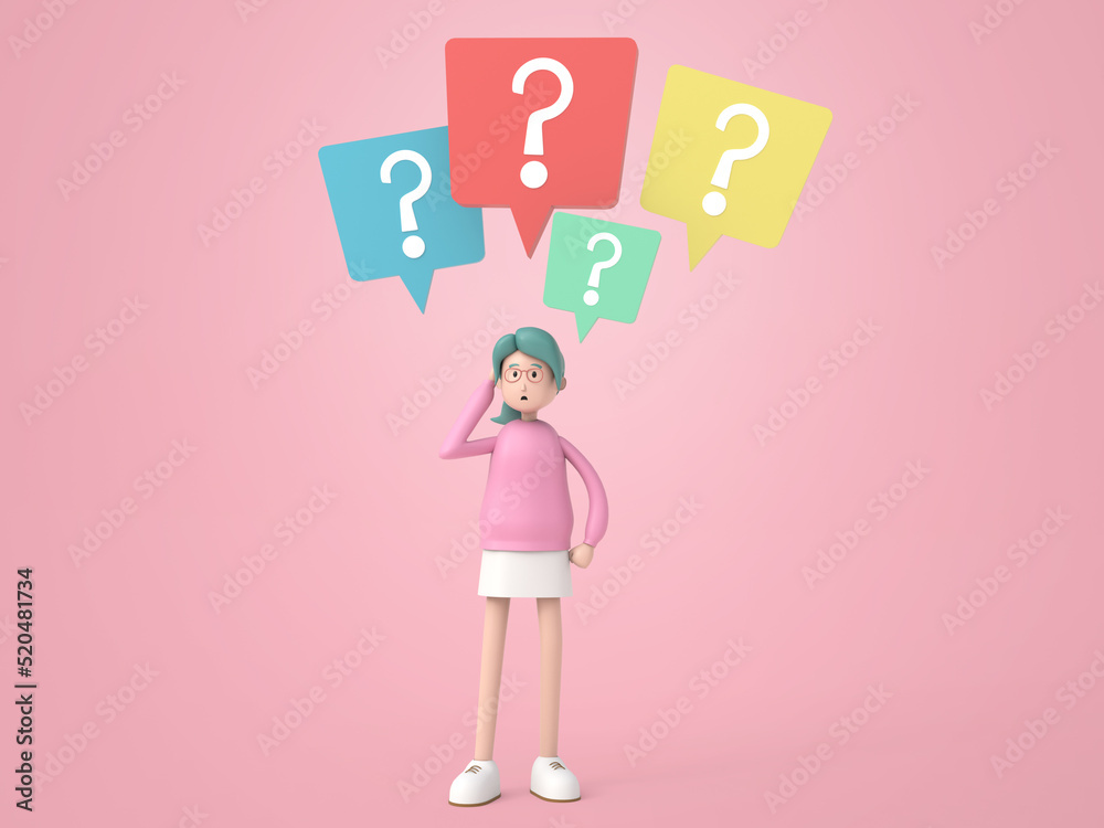 Confused woman with question mark in think bubble isolated background Confused woman with question mark in think bubble isolated background