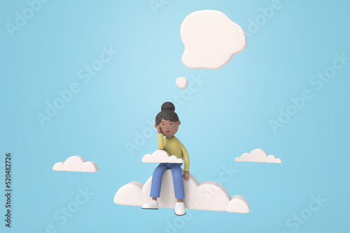 Tableau sur toile 3D illustration of bored woman sitting on the clouds