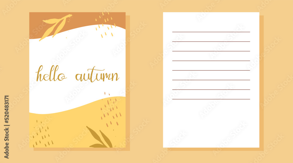 a postcard with an autumn abstract background with twigs and the inscription hello autumn