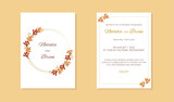 wedding invitation with a frame of autumn leaves and rosehip berries