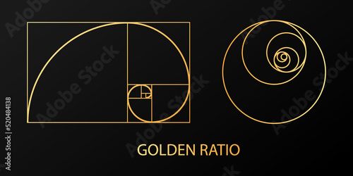    Golden section. Circle of the Fibonacci sequence. Spiral geometric shapes. Vector illustration