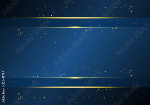 Luxury gold glitter with shiny gold frame on dark blue background
