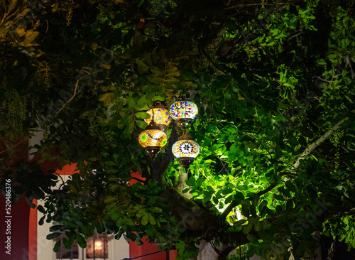 Night view  of decorated for the celebration of Christmas Sderot Ben Gurion Street in the Haifa city in northern Israel photo