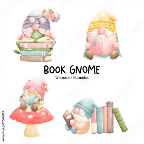book gnome, library gnome vector illustration
