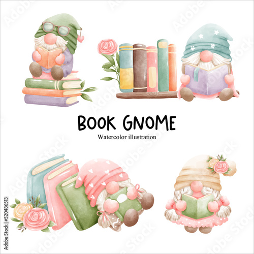 book gnome, library gnome vector illustration