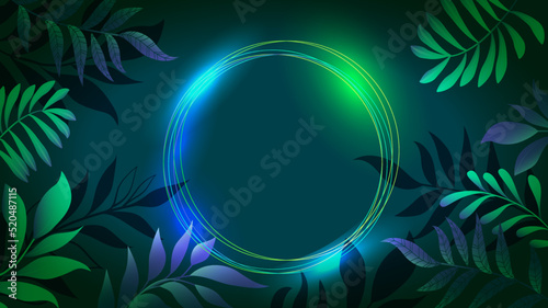 Neon frame template with tropical leaves