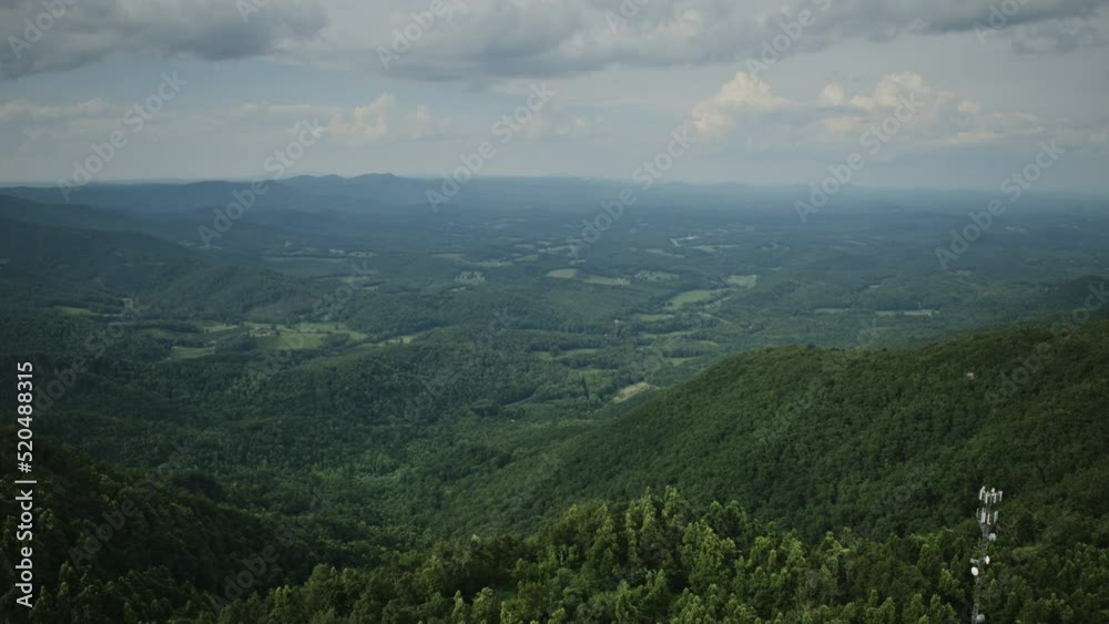 Aerial hyperlaplse of a valley off Lovers Leap in southern Virginia.
