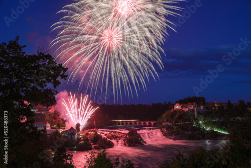 Obraz na płótnie Firework over the Rhinefall on the Swiss National Day 1. August w salonie