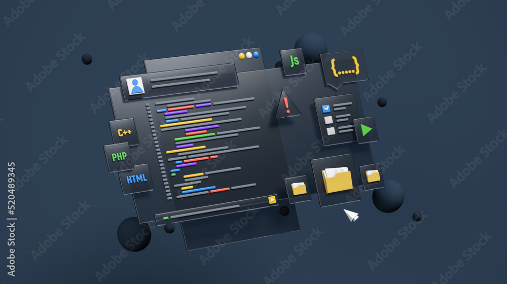 Software development coding process script coding on glass display ...