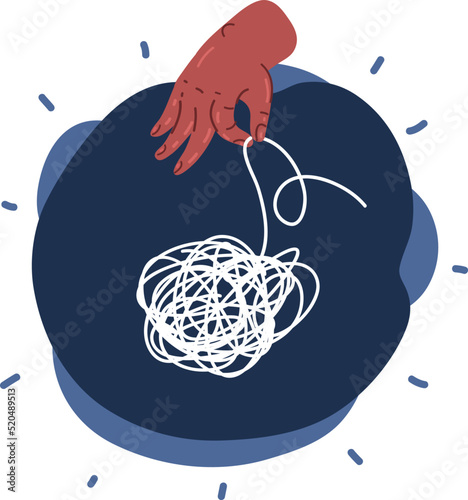 Cartoon vector illustration of Tangle and untangle, psychotherapy and psychology concept. Tangled Doodle. Problems solution