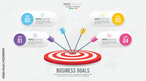 Target with Four steps to your goal infographic template for web, business, presentations.