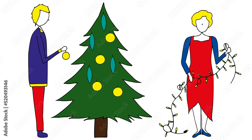 man and woman decorating the christmas tree