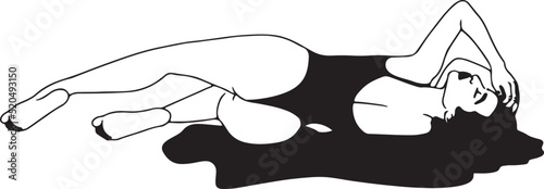 vector illustration of a woman lying in a black puddle
