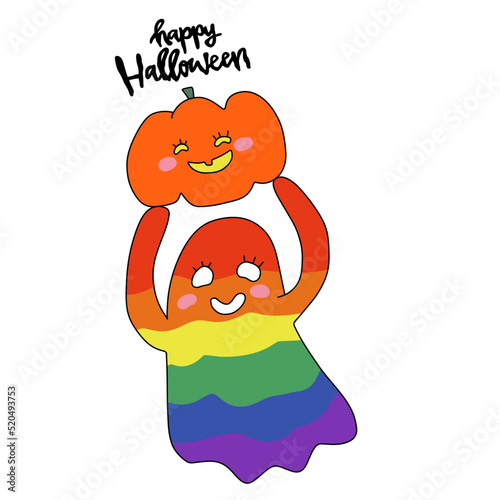 Halloween ghost rainbow colour cartoon vector illustration