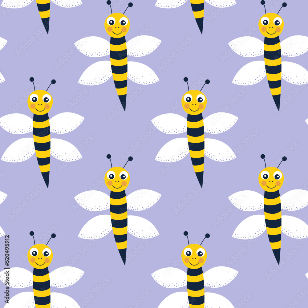 Seamless pattern with cartoon funny bee in geometric pattern Seamless pattern with cartoon funny bee in geometric pattern