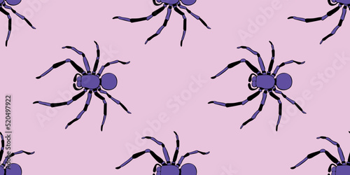 Vector seamless pattern of russet spiders in doodle flat style. Color background and texture of theme of insects, animals, halloween, phobias