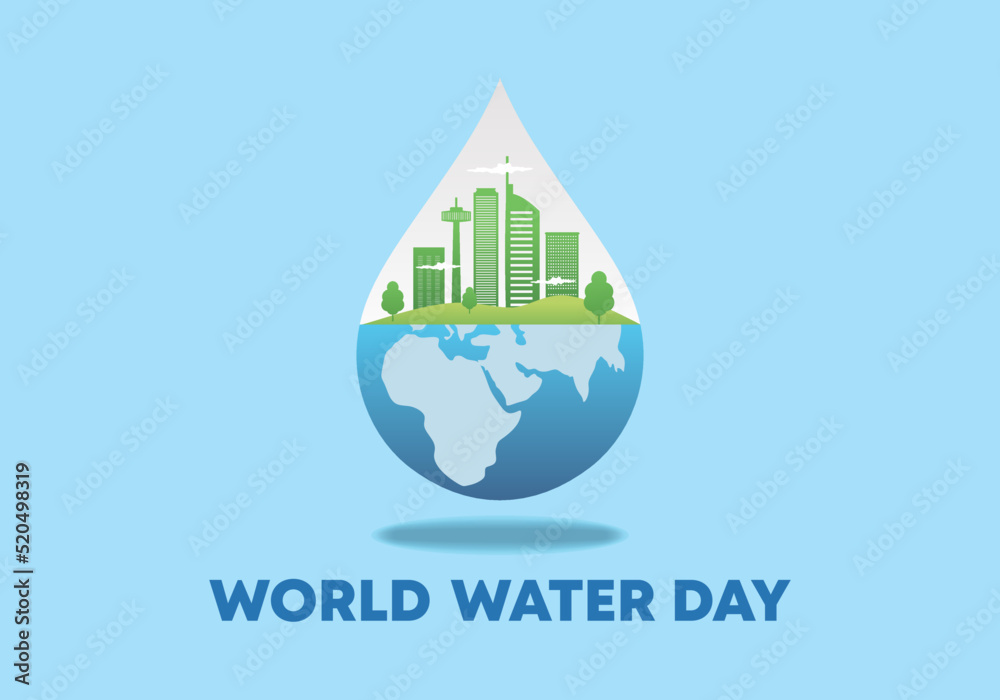 World water day poster banner background with cityscape landmark and world map on blue color. World water day poster banner background with cityscape landmark and world map on blue color.