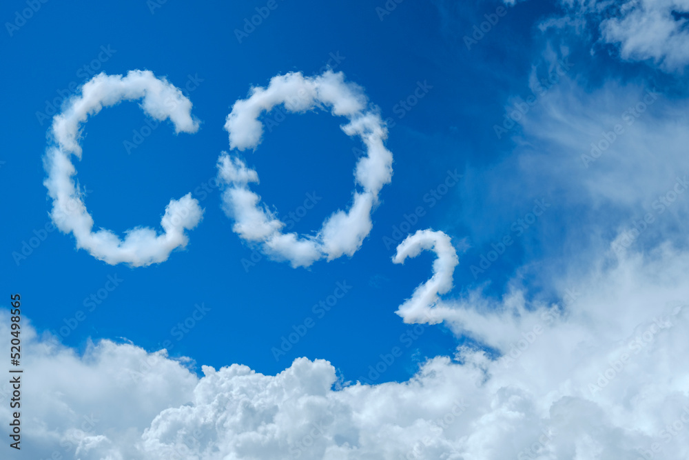 Blue sky with word CO2 . Global warming concept. Natural disasters and cataclysms