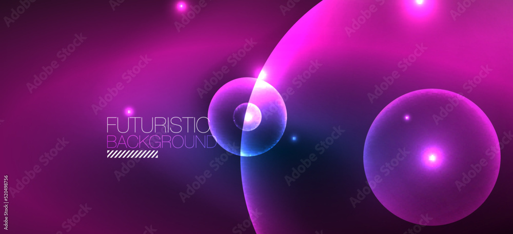 Abstract background with neon glowing light effects. Round shapes ...