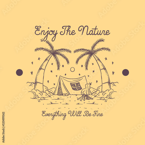 Vintage illustration of camping at the beach